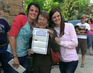 Kristin Seaton & Jennifer Rambon received the first marriage license in Arkansas. Their witness was Cheryl Maples (center), the attorney whose case brought down the marriage ban. 