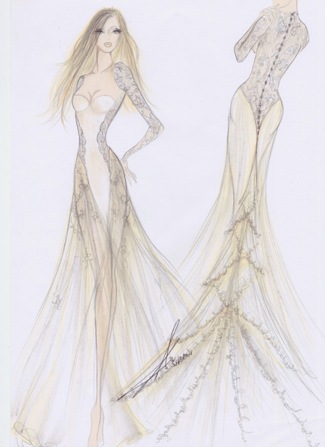 Jennifer Aniston Wedding Dress Sketch by Galia Lahav