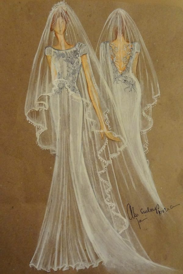 Jennifer Aniston Wedding Dress Sketch by Jani & Khosla