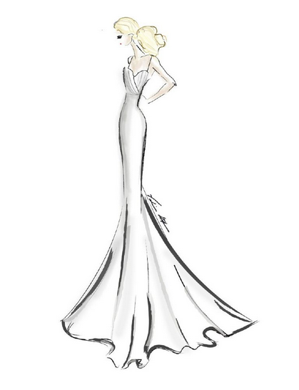 Jennifer Aniston Wedding Dress Sketch by Val Stefani