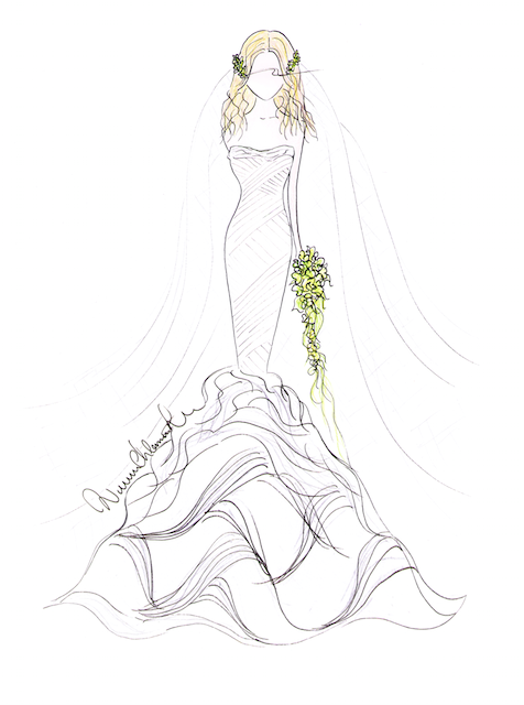 Jennifer Aniston Wedding Dress Sketch by Winnie Couture