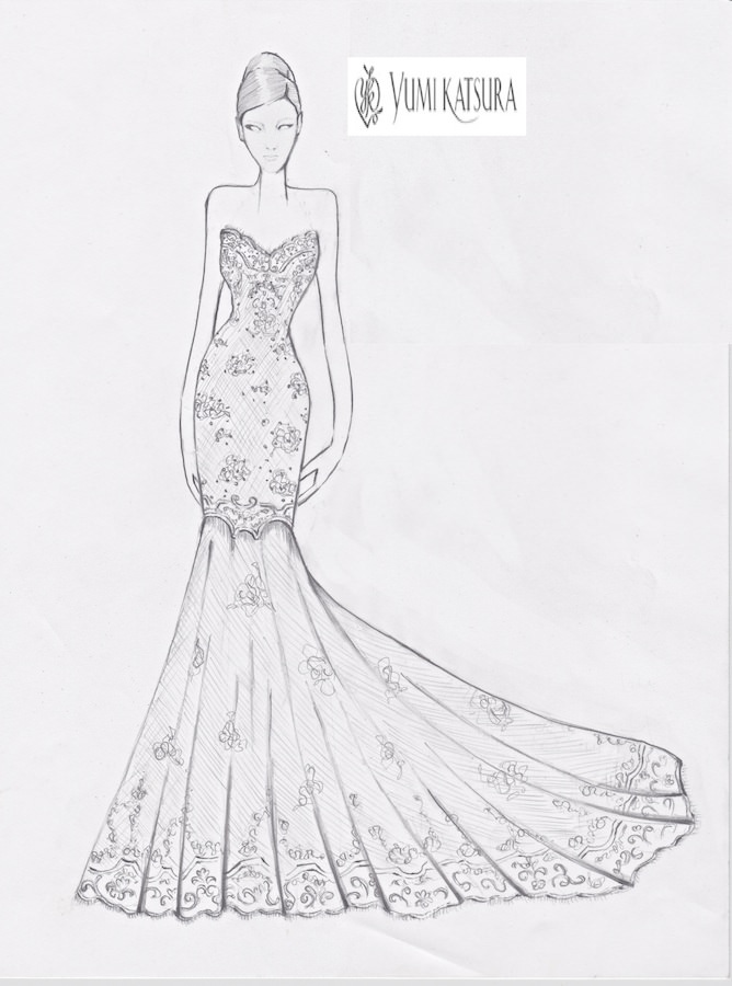 Jennifer Aniston Wedding Dress Sketch by Yumi Katsura