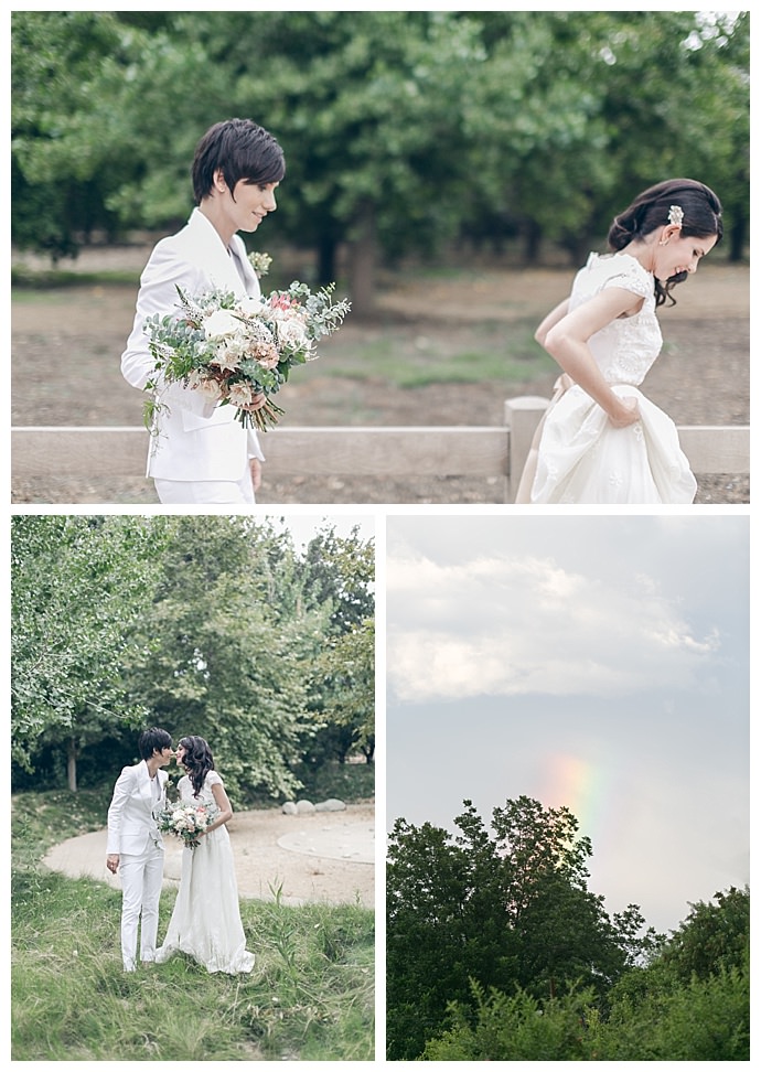 first look portraits with rainbow