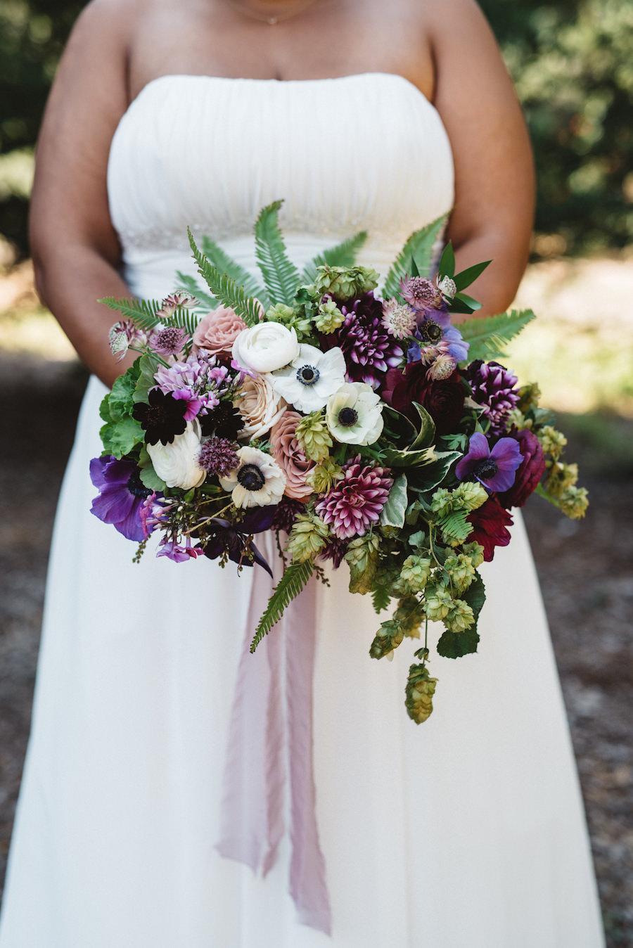 Purple Green and White Bridal Bouquet