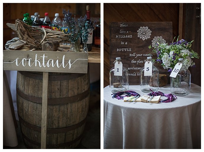 wedding-cocktail-signs-lavendar-floral-arrangements-carla-ten-eyck-photography