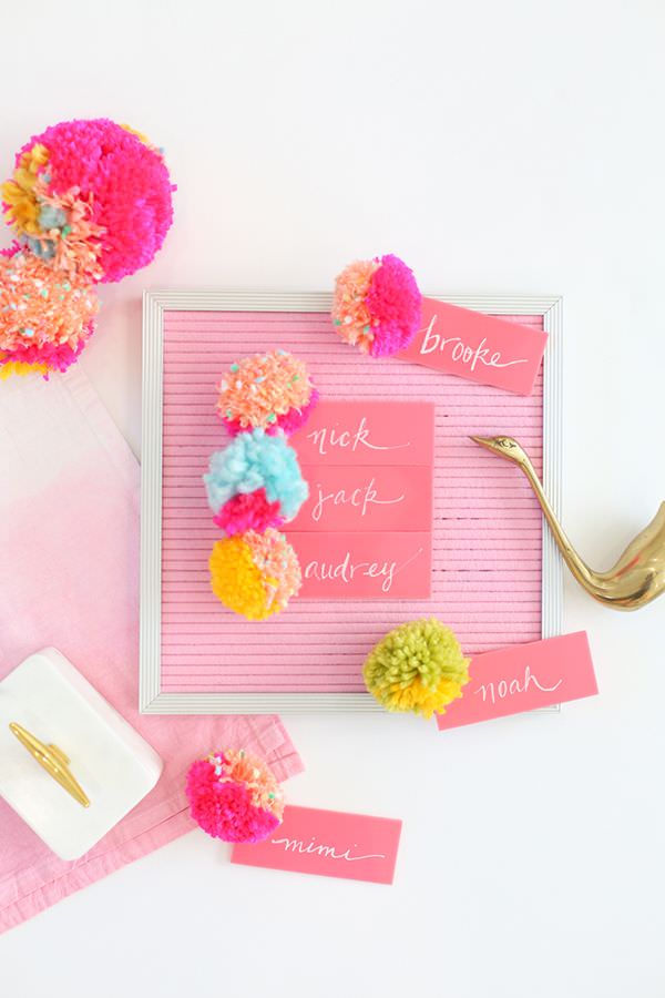 diy-pom-pom-acrylic-escort-cards