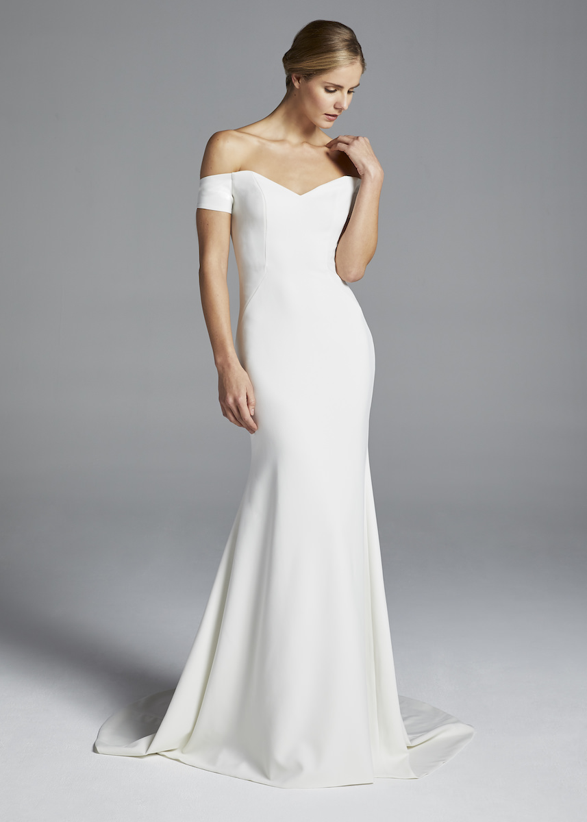 anne barge off the shoulder sleeve wedding dress