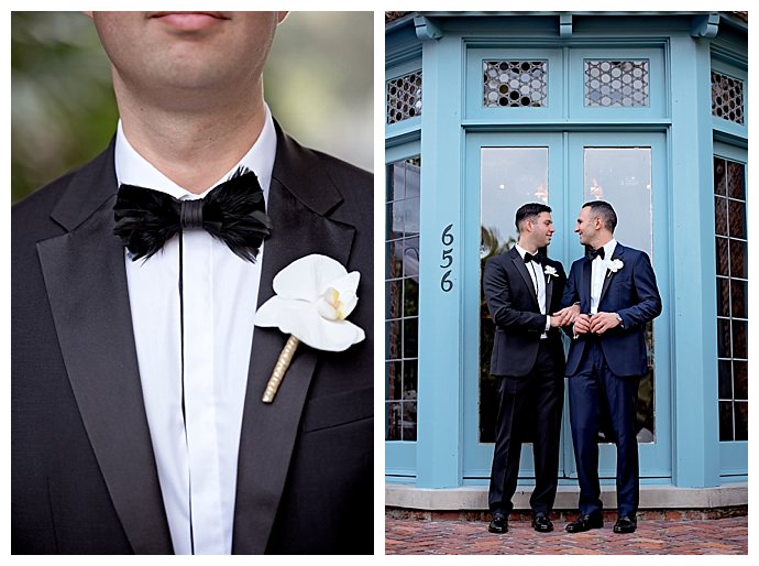 black feather wedding bow tie