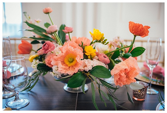 coral and yellow wedding flowers