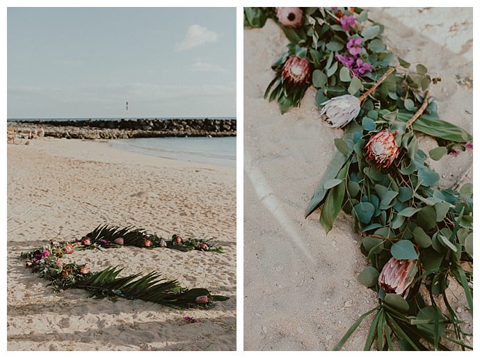 protea and eucalyptus beach wedding garland