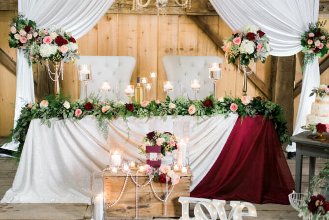 rustic glam sweetheart table decor