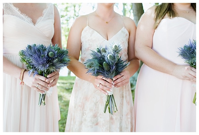 blue thistle bridesmaids bouquet