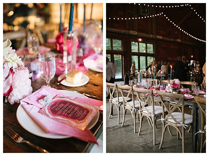 pink agate wedding decor