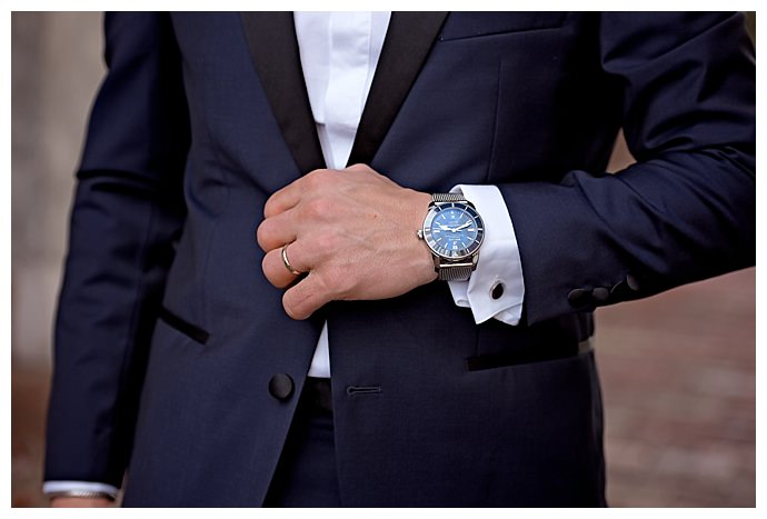 navy wedding suit with black lapel