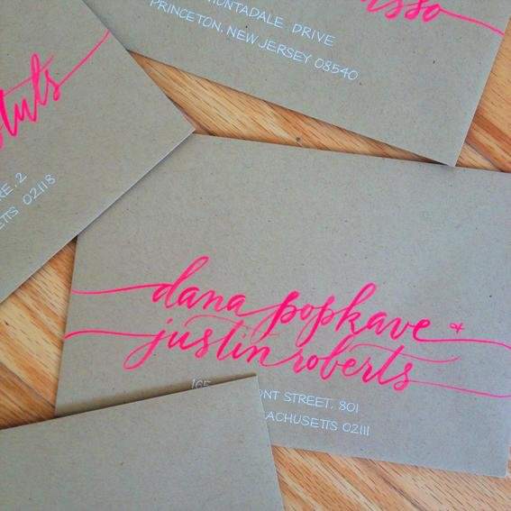 pink-hand-lettered-wedding-envelope