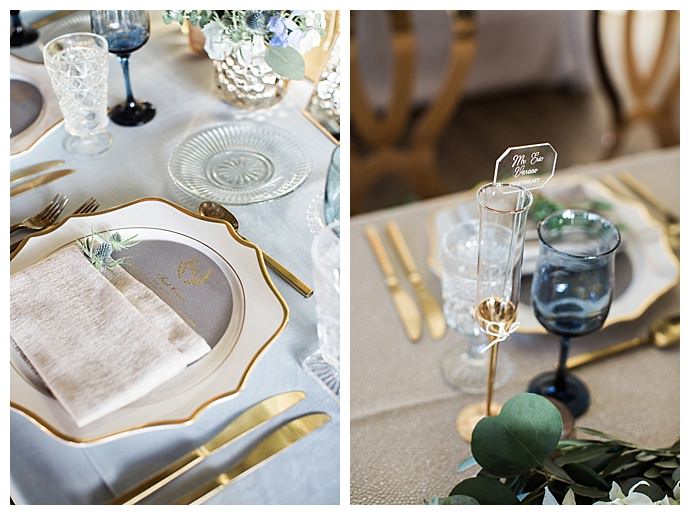 blue and gold wedding table decor