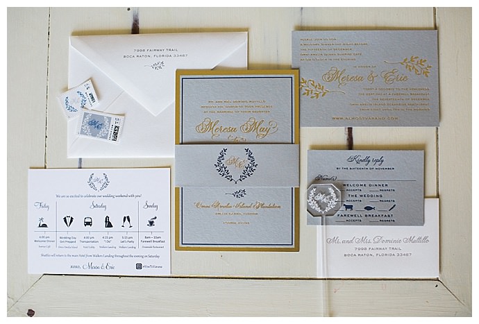 gray and gold wedding invitation suite