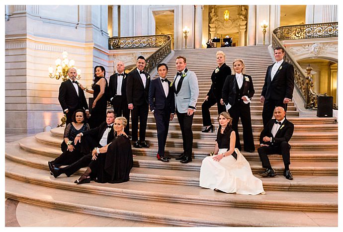 mixed gender black tie wedding party