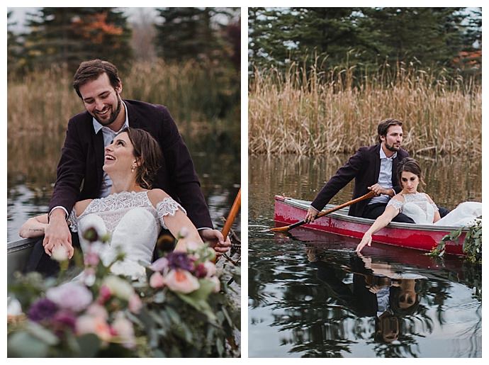 wedding portraits in a canoe