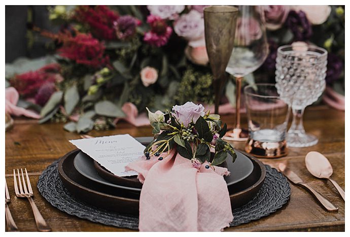 copper and blush table decor