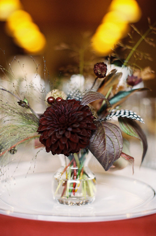 dark red dahlia centerpiece