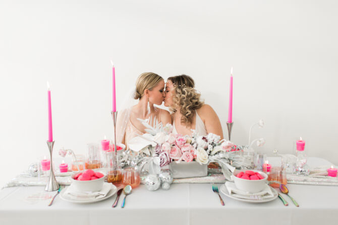 silver and neon pink wedding inspiration