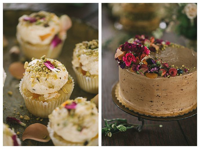 floral topped wedding cake