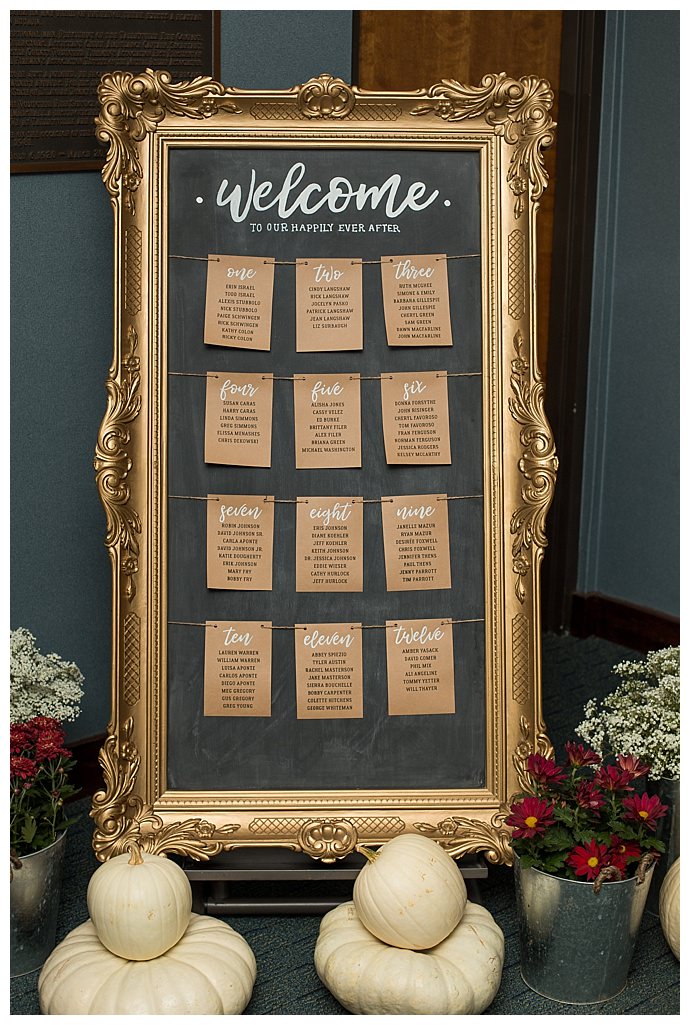 gold framed seating chart