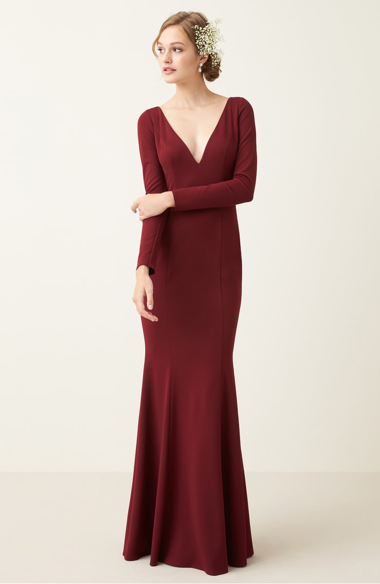 long-sleeve-trumpet-bridesmaid-dress