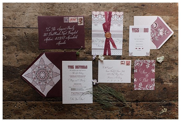 burgundy wedding stationery