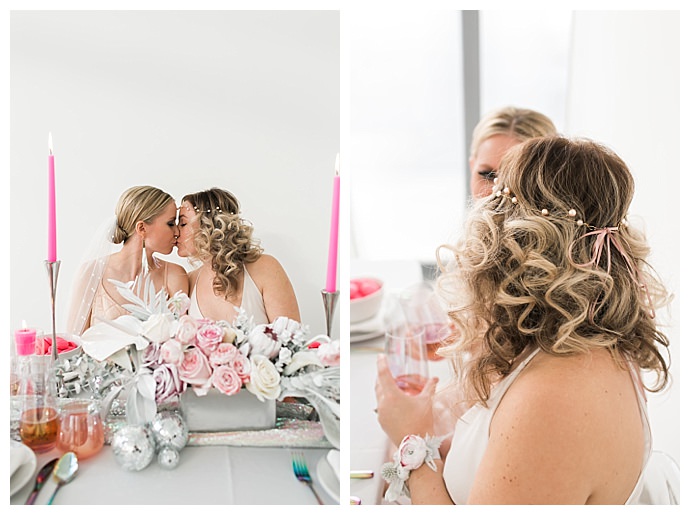 silver and pink wedding decor