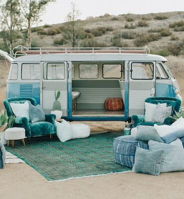 turquoise wedding lounge with vintage vw bus