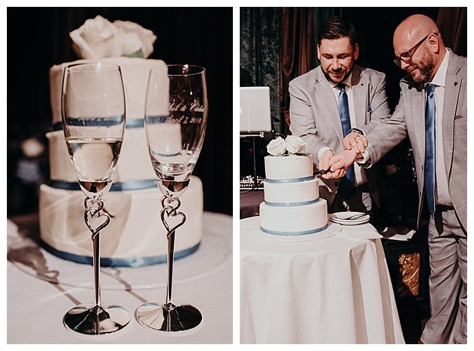 blue and white wedding cake