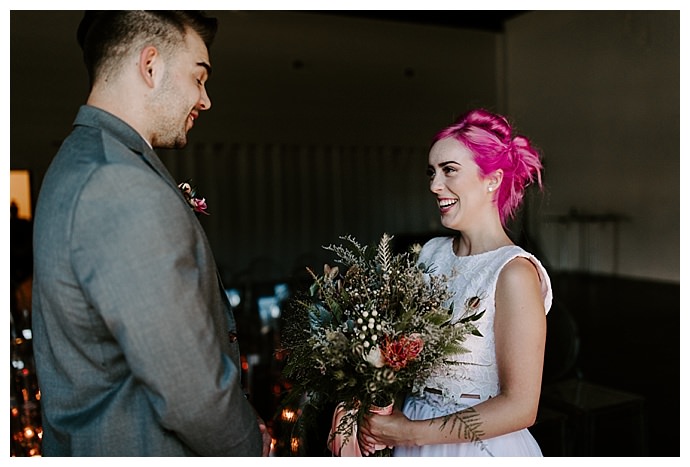 bride with pink hair