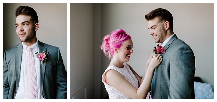 pink orchid boutonniere