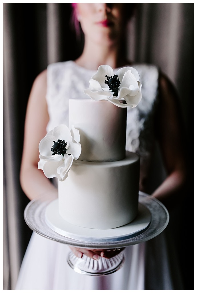 simple two tiered white wedding cak