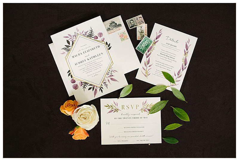 Wedding Invitation Suite with Purple and Green Florals