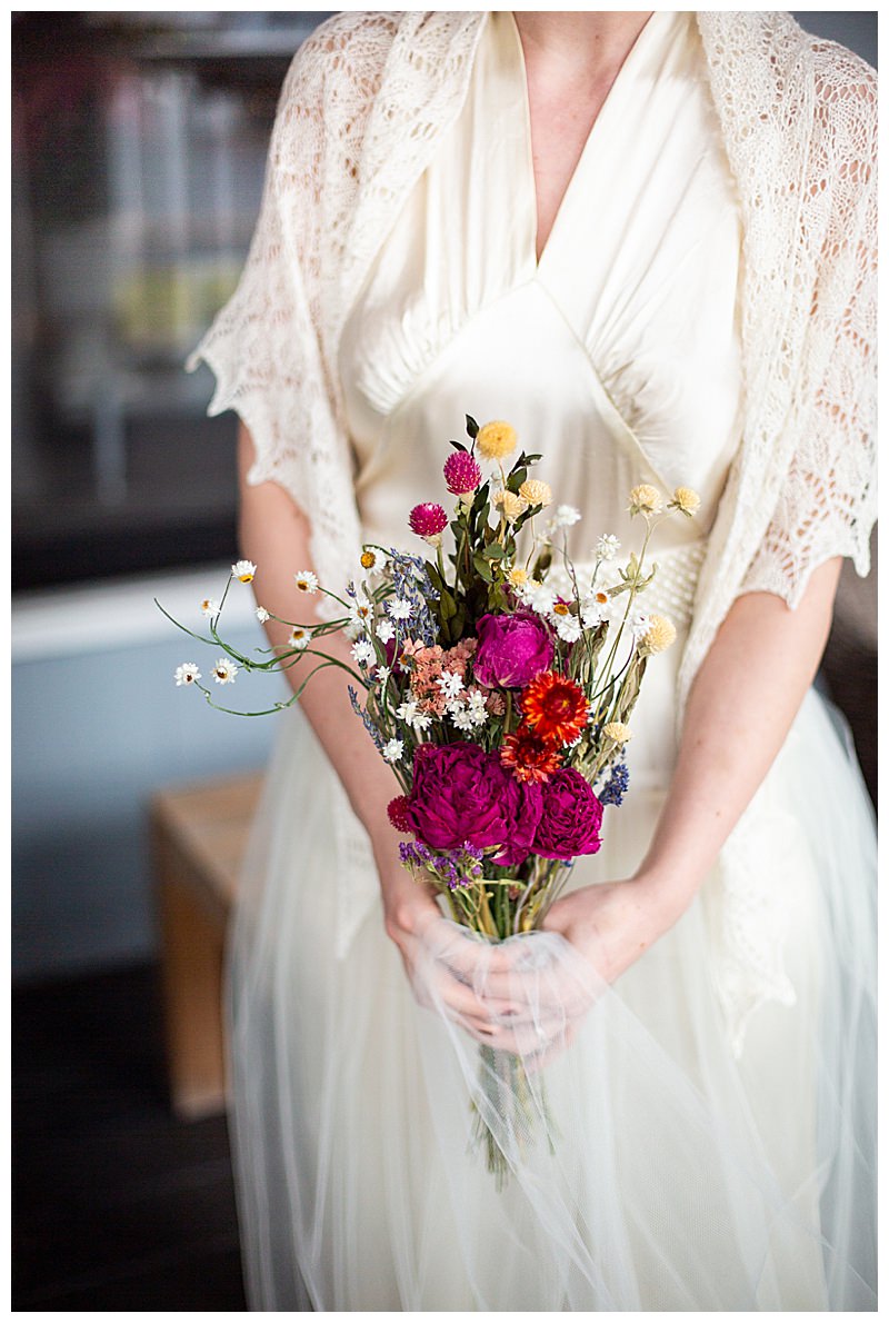 Vintage Bride Wedding Dress and Bouquet