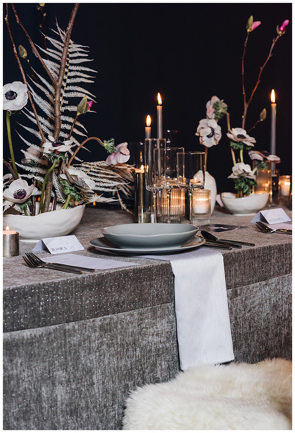 Gray Table Linens Moody Wedding Decor