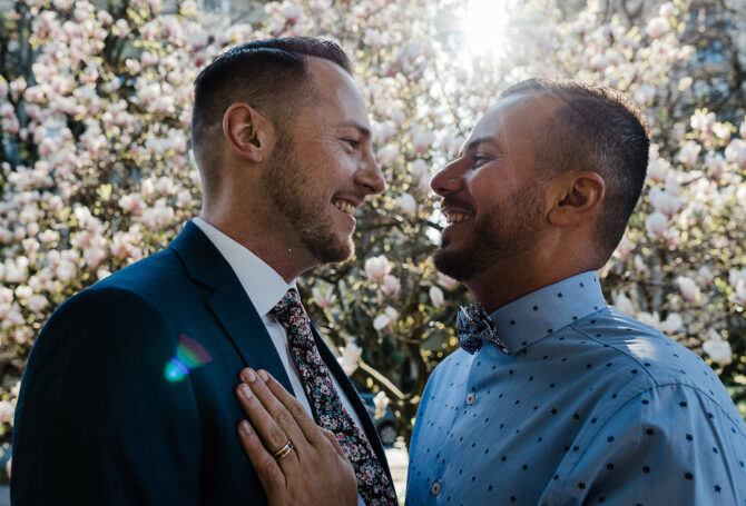 Cherry Blossom Gay Engagement Shoot