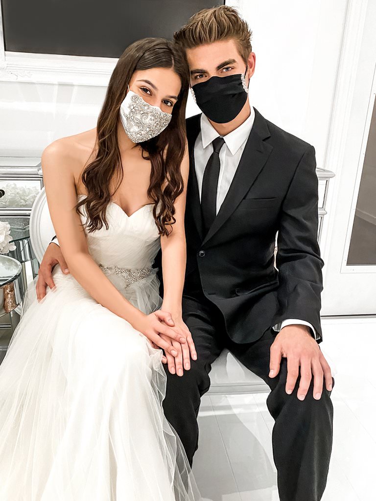 Wedding face Mask - JUST MARRIED MASKS Embraided mask