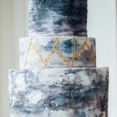 Blue and White Watercolor Wedding Cake