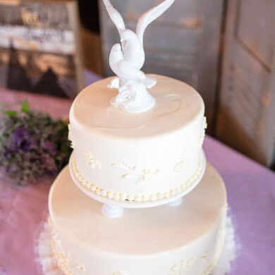 Classic White Wedding Cake with Dove Topper