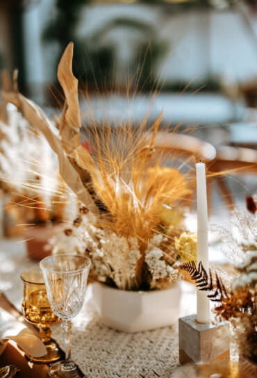 Dried Floral Centerpieces in White Ceramic