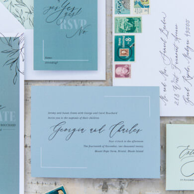 Shades of Blue Greenhouse Wedding Stationery Rhode Island
