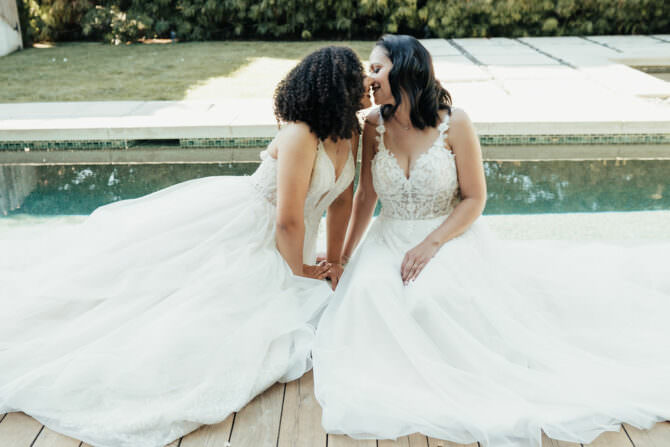 LGBTQ Neutral Palette Microwedding Poolside California