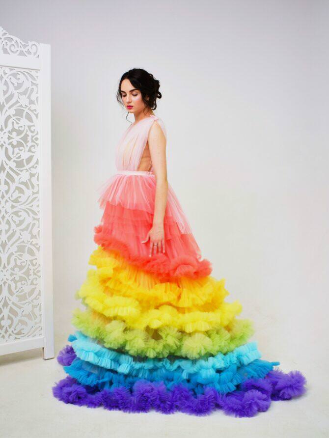 Rainbow Tulle Wedding Dress