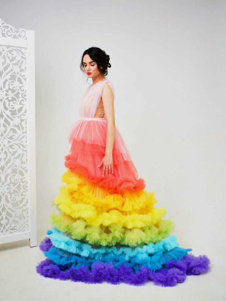 Rainbow Gathered Dress