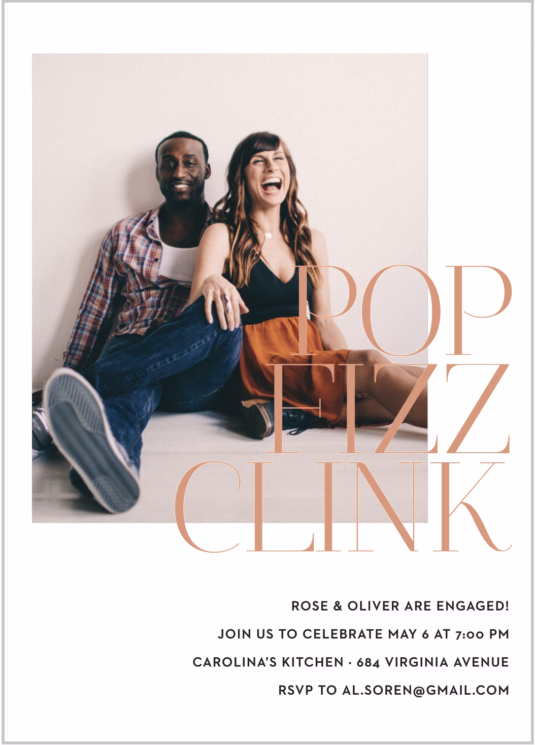 Screenshot 2026 04 22 at 8.46.16 AM - Engagement Party Invitations: What to Know, Plus Our Editor Picks Chic simple foil engagement party invitation with minimalist design from Basic Invite