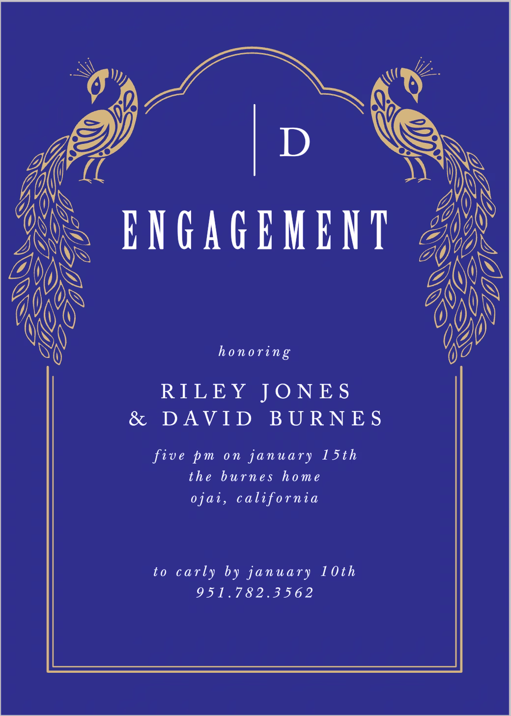 art deco engagement party invitation basic invite - Engagement Party Invitations: What to Know, Plus Our Editor Picks Art Deco-inspired engagement party invitation with peacock design from Basic Invite
